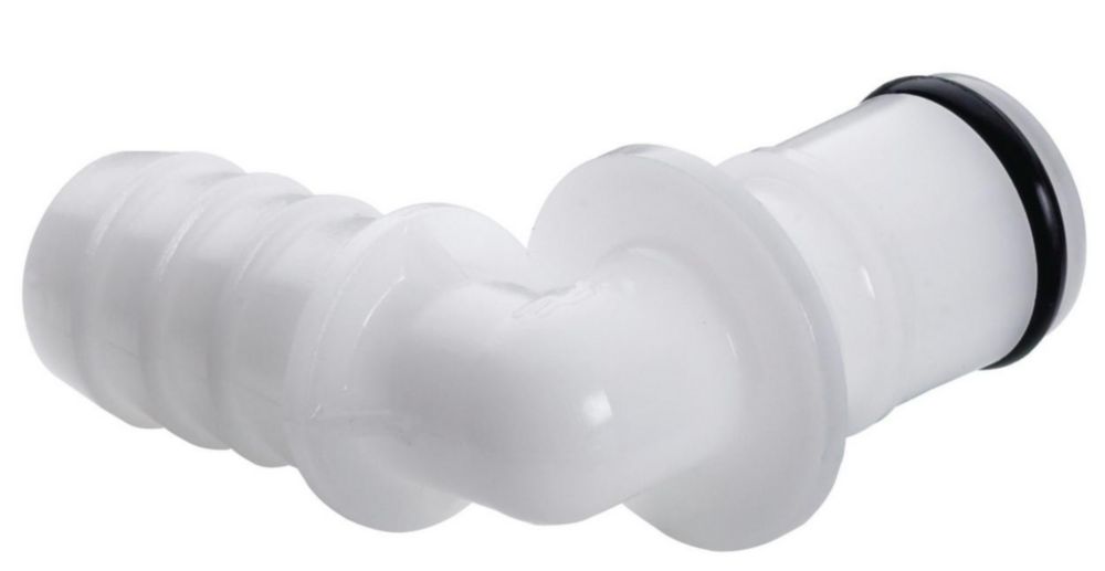 CPC Winkel-Nippel Schlauch/Gewinde 9,5, NW 6,4, Länge 23 mm Vollkunststoff Delrin ohne Ventil, Mutterteil