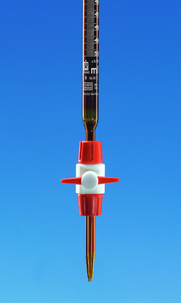 Kompakt-Büretten, Boro 3.3, Klasse B, braun | Nennvolumen: 50 ml, Teilung: 0.1 ml, Toleranz: 0.10 ± ml