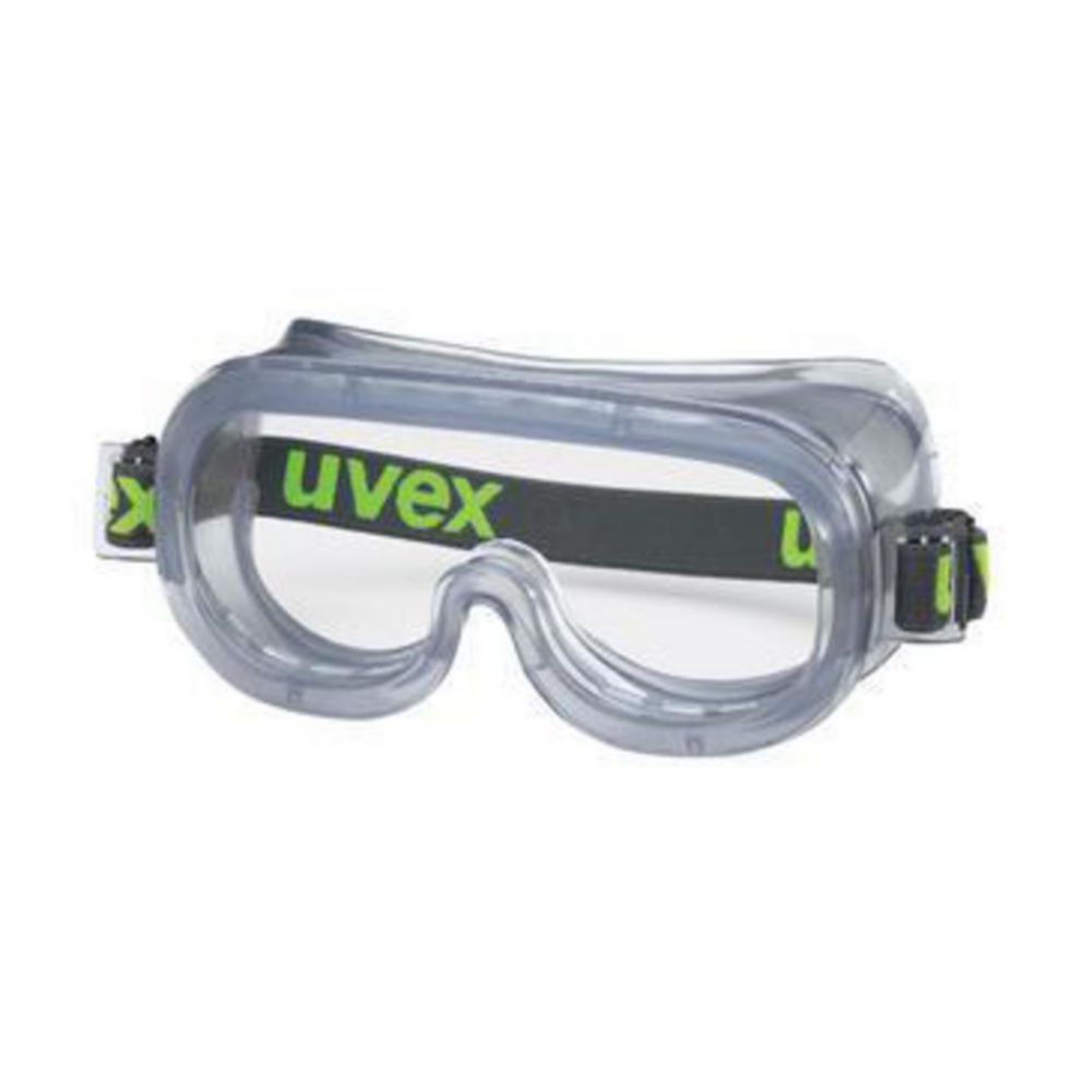 Vollsichtbrille 9305 PVC, Belüftungssystem, grau-transparent Kopfband anthrazit-lime, Scheibe:CA farblos