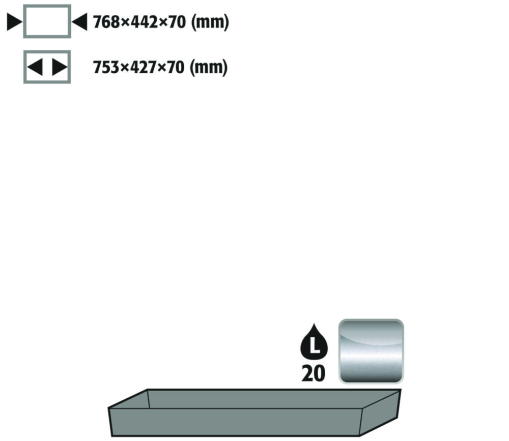 Bodenauffangwanne (V=22 L) Edelstahl 1.4301 753x427x70mm
