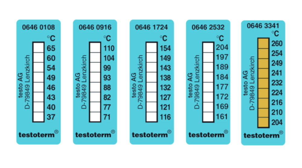 Temperaturmessstreifen testoterm®, irreversibel, 8 Temperaturen