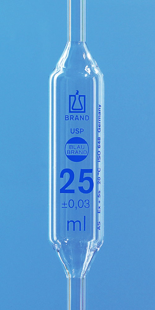 Vollpipetten, USP, AR-GLAS®, Klasse AS, 1 Marke, blau graduiert, mit USP-Einzelzertifikat