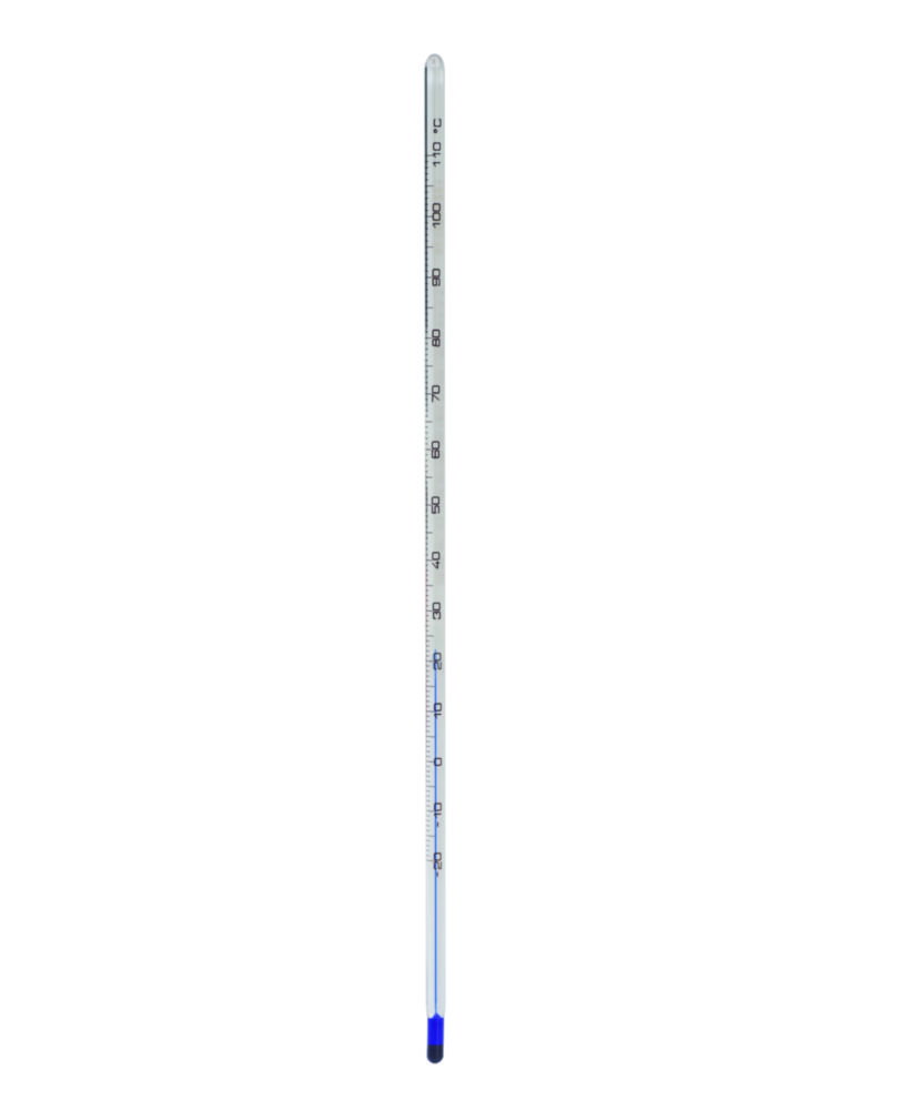 Allgebrauchsthermometer, blaue Füllung, mit Sicherheitsummantelung | Temperatur: 210 °C, Teilung: 1 °C