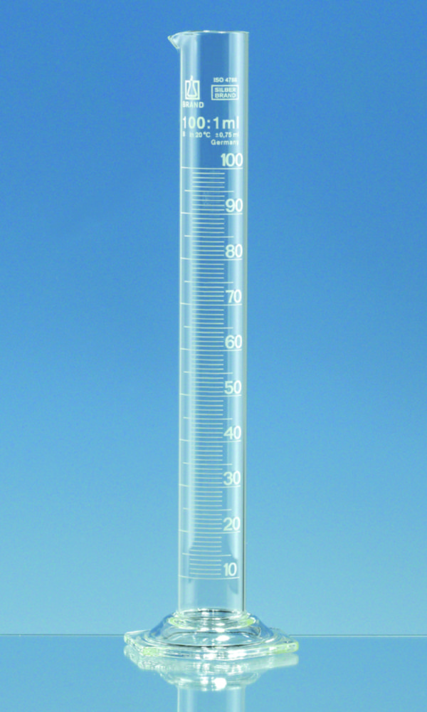 Messzylinder, Borosilikatglas 3.3, hohe Form, Klasse B, weiß graduiert