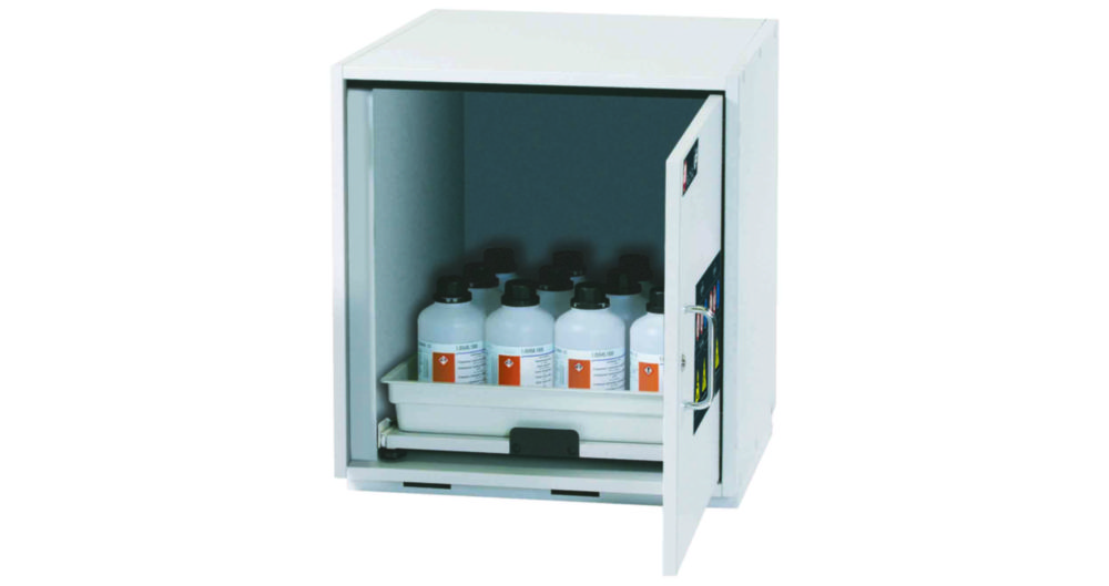 SL Unterbauschrank mit 1 Flügeltür 590mm x 570mm x 600mm (BxTxH), lichtgrau, 1 Tablarauszug, Türanschlag rechts