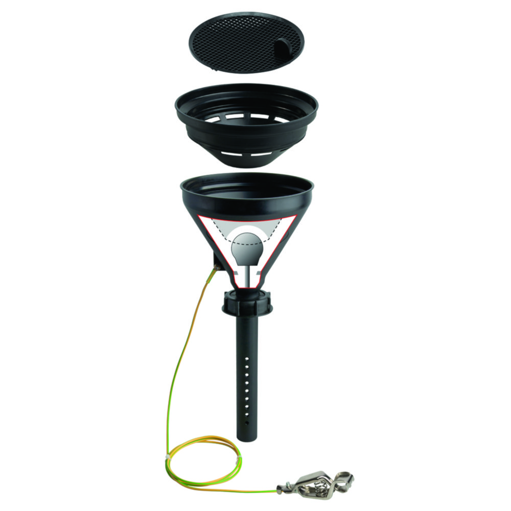 Sicherheitstrichter mit Kugelventil, schwarz, HDPE, elektrisch ableitfähig