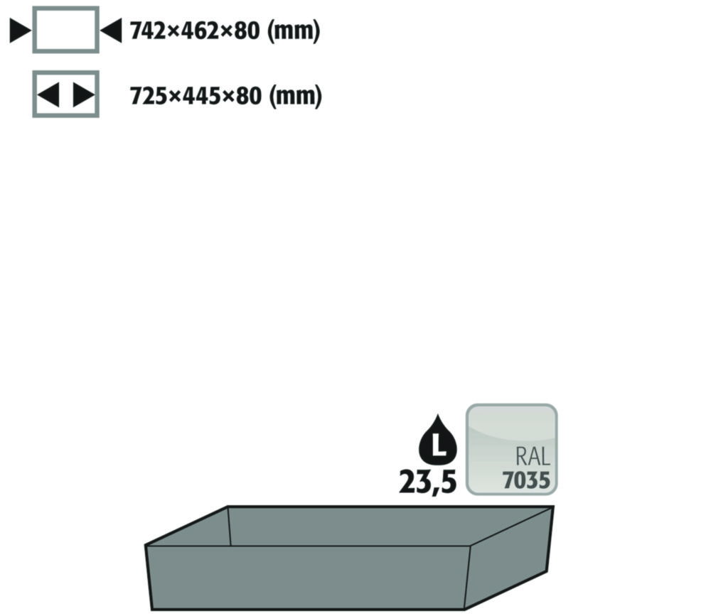 Bodenauffangwanne STAWA-R, 22 L St.bl. besch.gl. RAL7035 Q90 S90 900mm