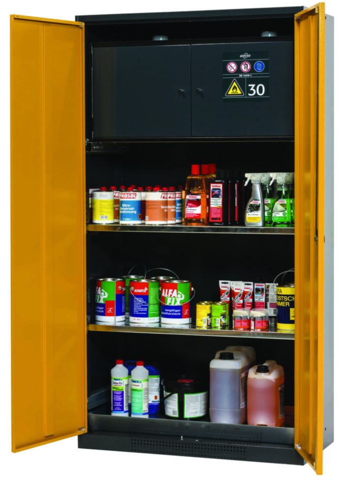 Chemikalienschrank CS-Classic Typ 30 1055x520x1950mm, Flügeltüren RAL 1004, 2 Fachböden, 1 Lochblecheinsatz,