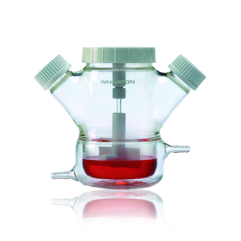 Spinnerflasche mit zwei Seitenhälsen und Wassermantel Celstir®