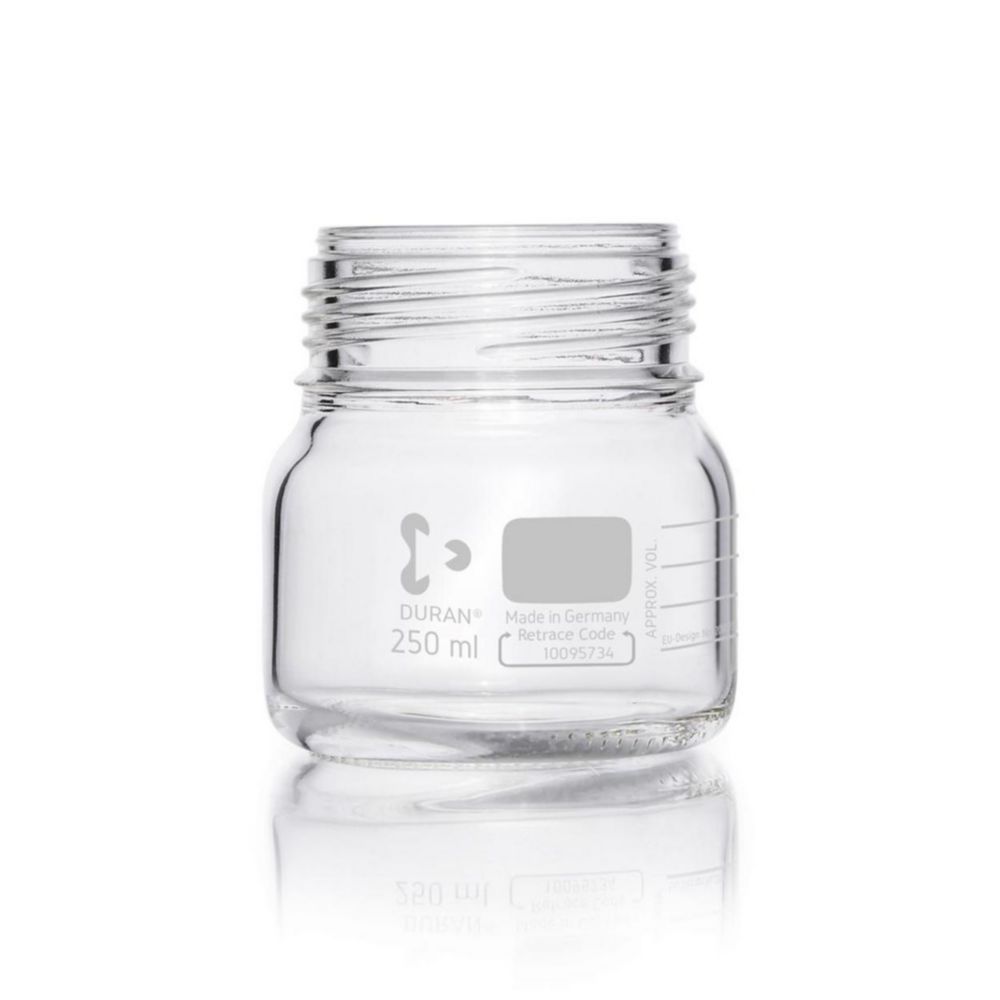 Laborglasflasche 250 ml, klar DURAN® GLS 80,, Weithals, ohne Schraubkappe und Ausgießring