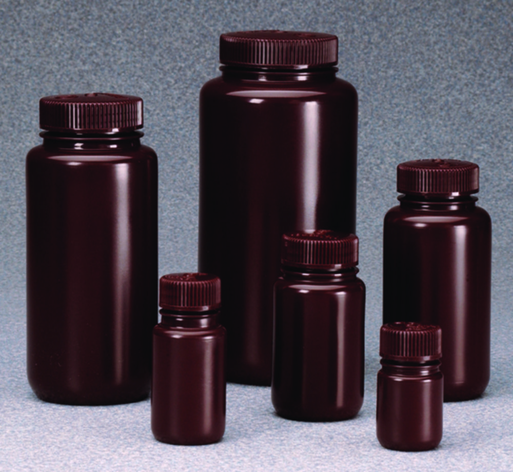 Weithalsflaschen Nalgene™ Economy, HDPE, mit Schraubverschluss PP, braun