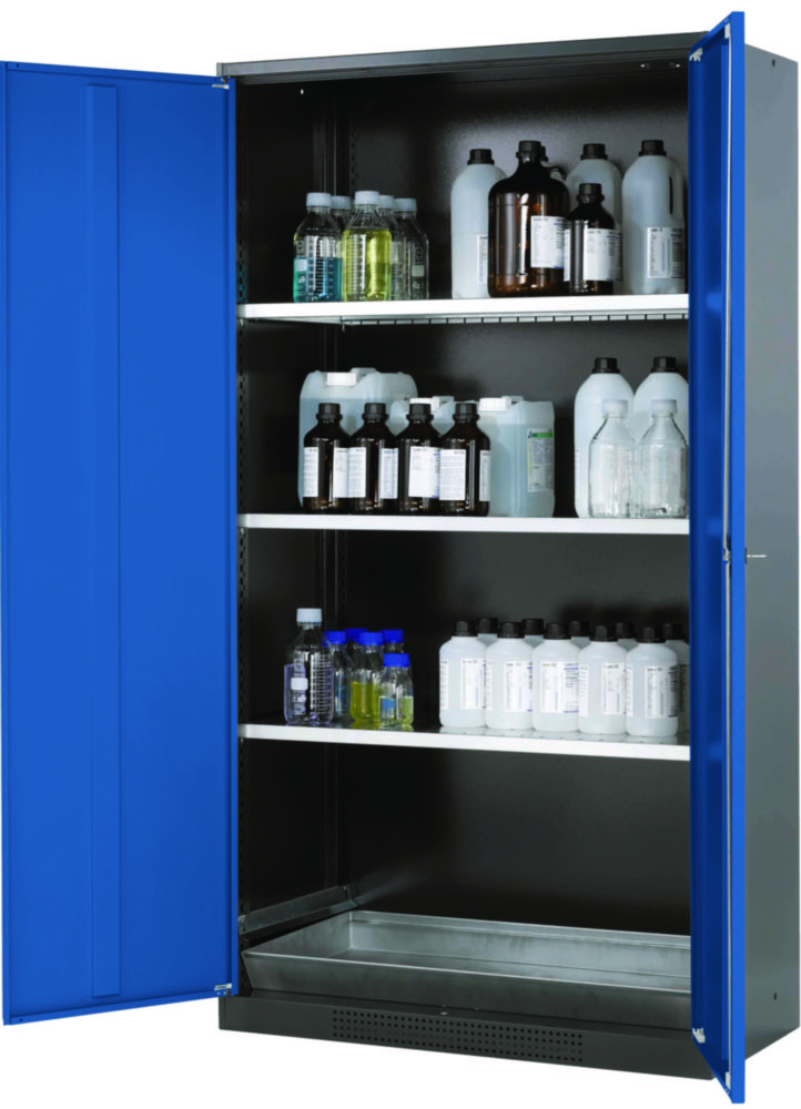 Chemikalienschrank CS-Classic 1055 x 520 x 1950 mm (BxTxH), Flügeltüren RAL 5010, 3 Fachböden,