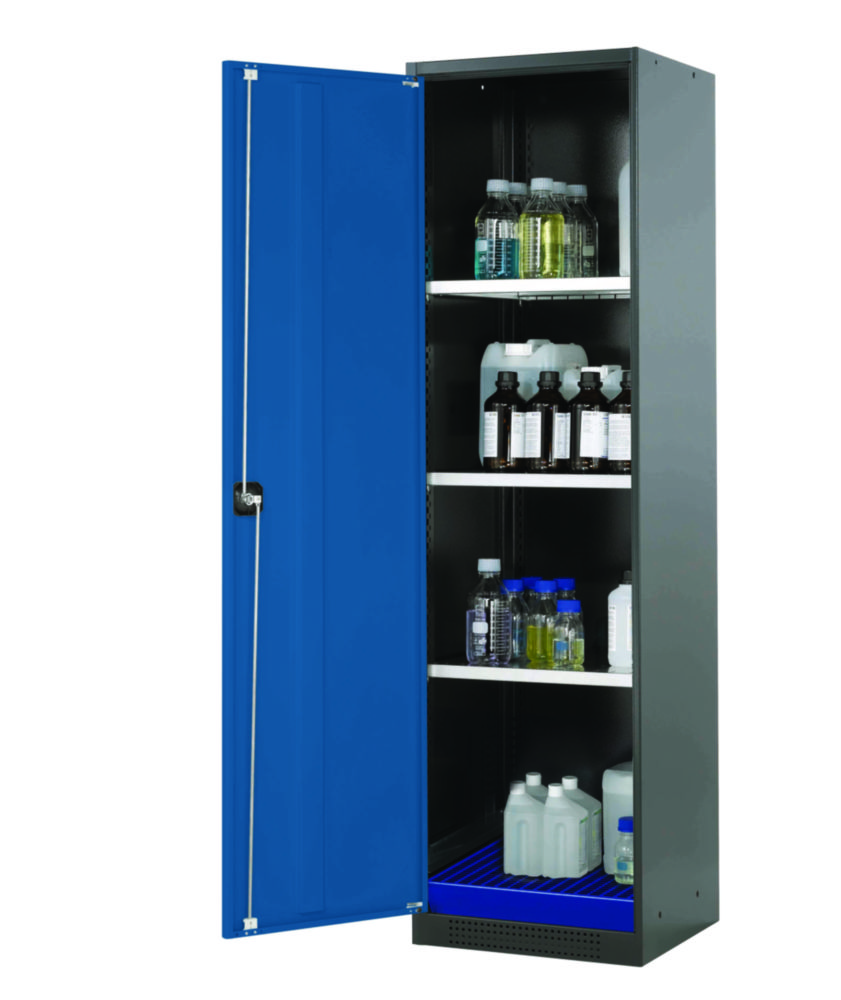 Chemikalienschrank CS-Classic Flügeltür, RAL5010, 3 Fachböden verzinkt, 1 Bodenauffangwanne