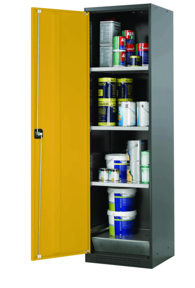 Chemikalienschrank CS-Classic 545x520x1950mm (BxTxH), RAL 7016/RAL 1004, 3x Fachboden, 1x Lochblecheinsatz, 1x Bodenwanne