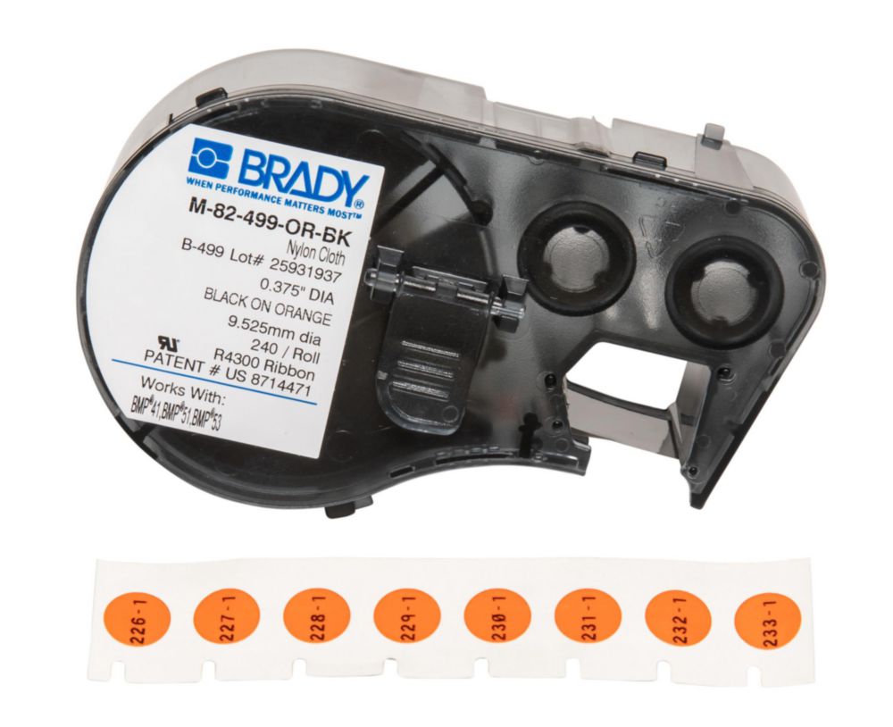 Etiketten für Etikettendrucker BMP®51, rund | Typ: M-82-499-OR-BK, Farbe: schwarz auf orange, Ø: 9.53 mm