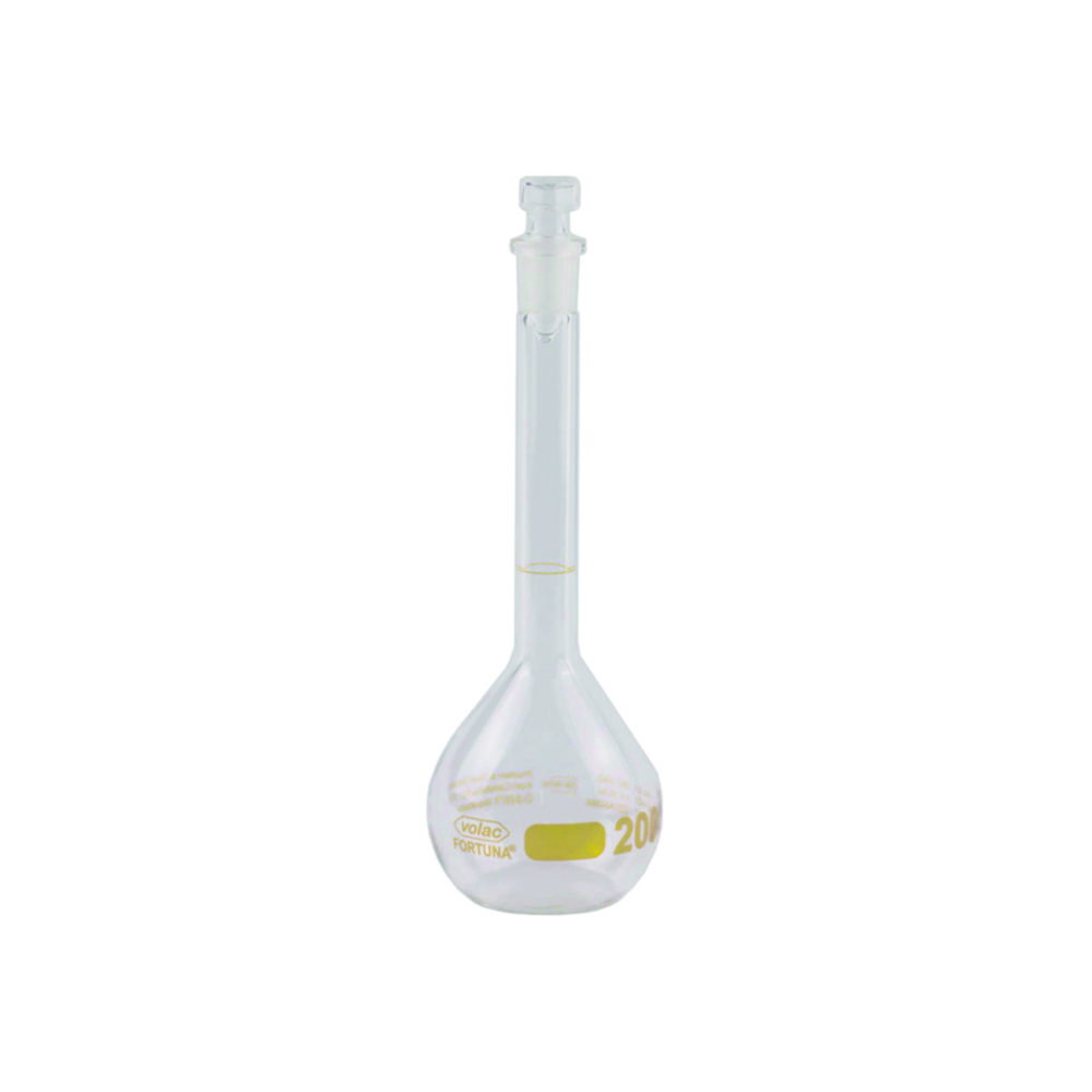 Messkolben Volac FORTUNA®, Boro 3.3, Kl. A, mit Glasstopfen, braune Graduierung | Nennvolumen: 20 ml, Toleranz: 0,04 ± ml, Höhe: 110 mm