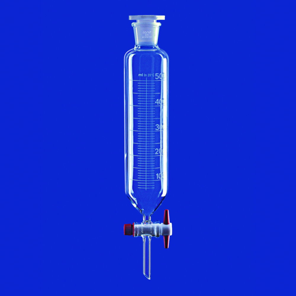 Scheidetrichter zylindrisch mit PTFE-Küken, Borosilikatglas 3.3