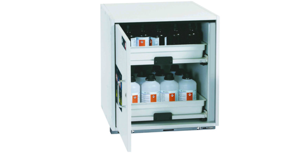 SL Unterbauschrank mit 1 Flügeltür 590mm x 570mm x 600mm (BxTxH), lichtgrau, 2 Tablarauszüge, Türanschlag links