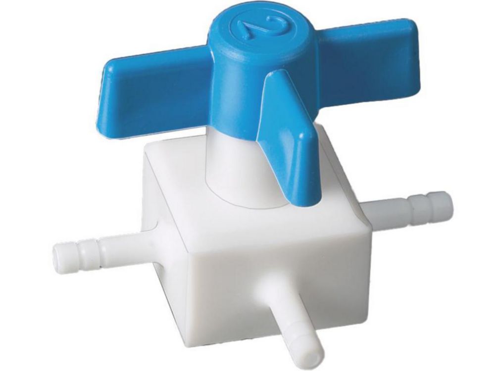 3-Wege-Ventil NW 2 mm, PTFE für Schlauchinnen-Ø 4,5 mm, autoklavierbar
