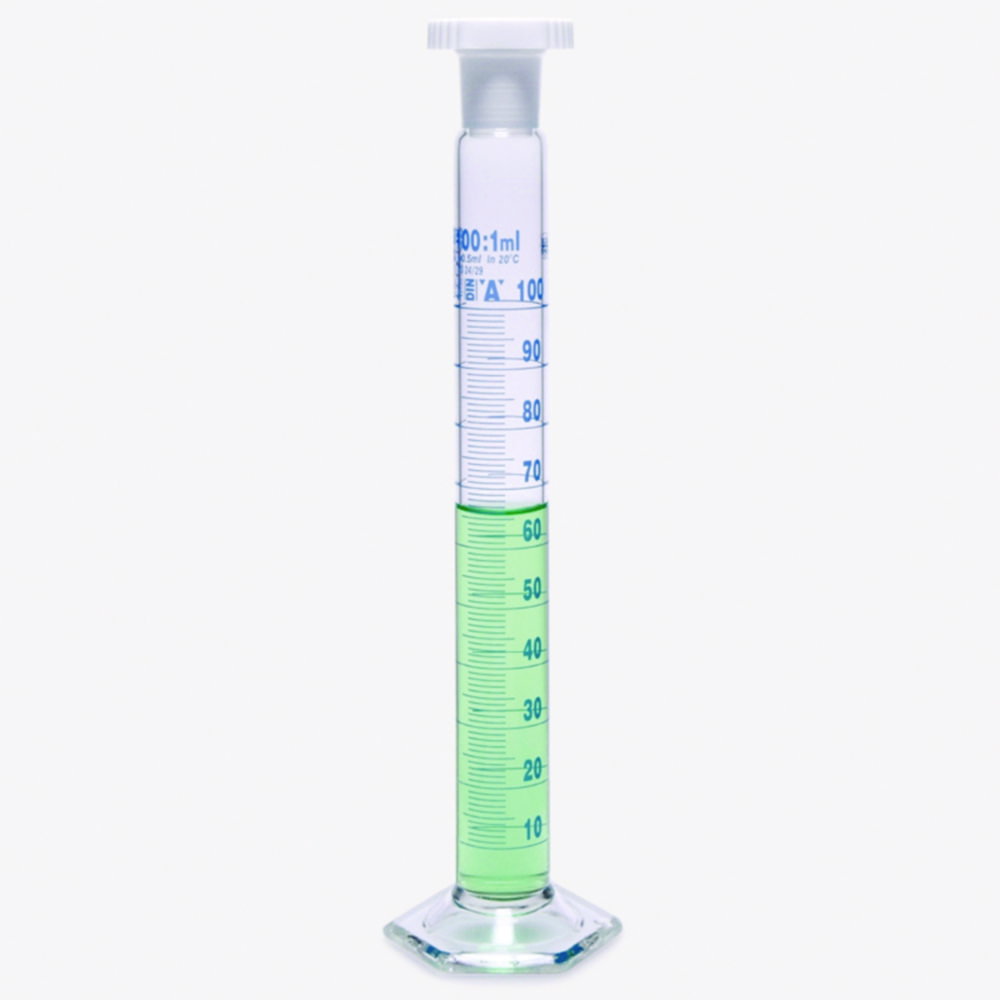 Mischzylinder, Borosilikatglas 3.3, hohe Form, Klasse A, blau graduiert