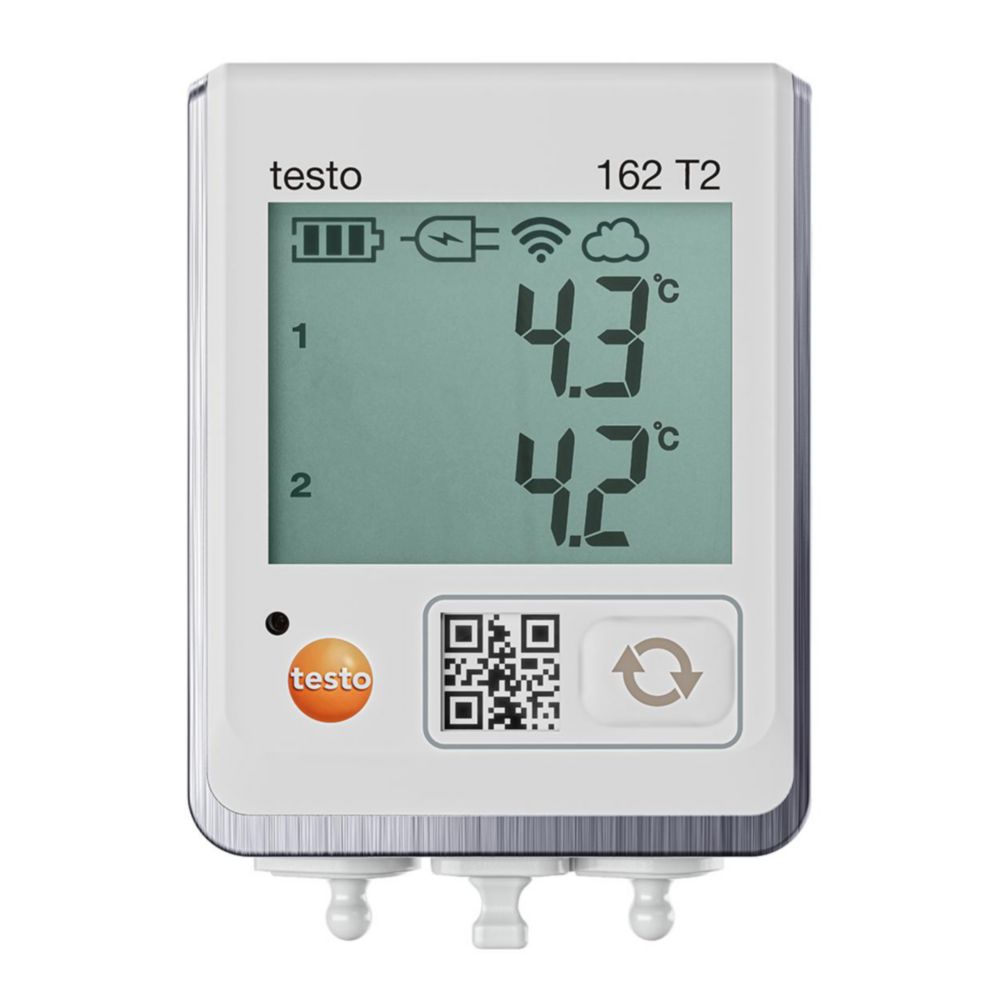 Online-Temperatur-Datenlogger testo 162 T2, mit zwei Anschlüssen für NTC-Temperatursensoren