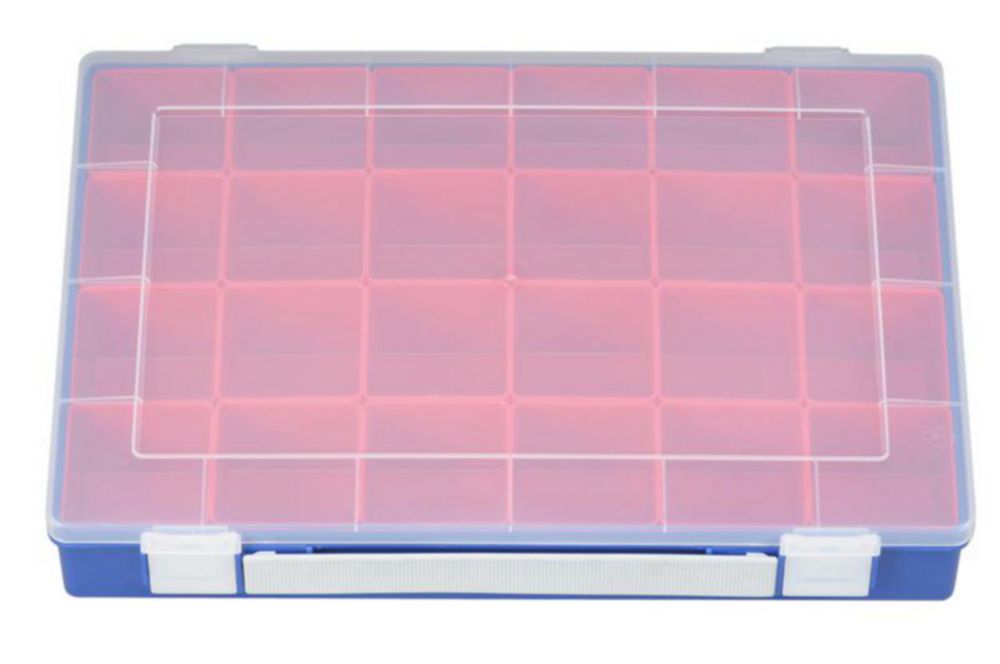 Sortimentskasten 335x225x55mm PP, blau, für 24 Einsatzboxen mit Tragegriff