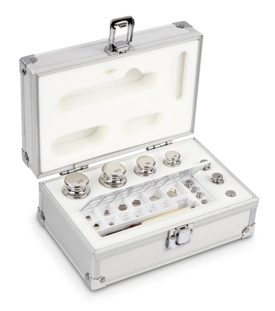 Gewichtssatz F1 ECO-Form, 1mg...200g Edelstahl poliert, im Aluminium-Koffer, inkl. Pinzette und Staubpinsel