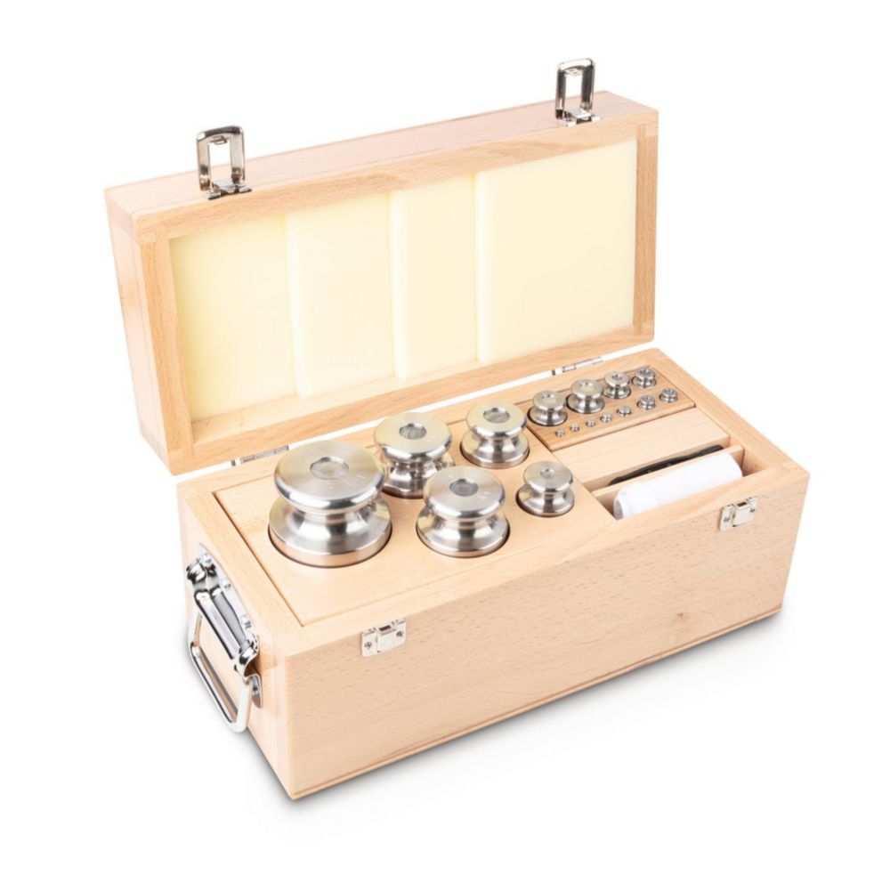 Gewichtssatz M1, 1g...5kg, Edelstahl, feingedreht, im Holz-Etui