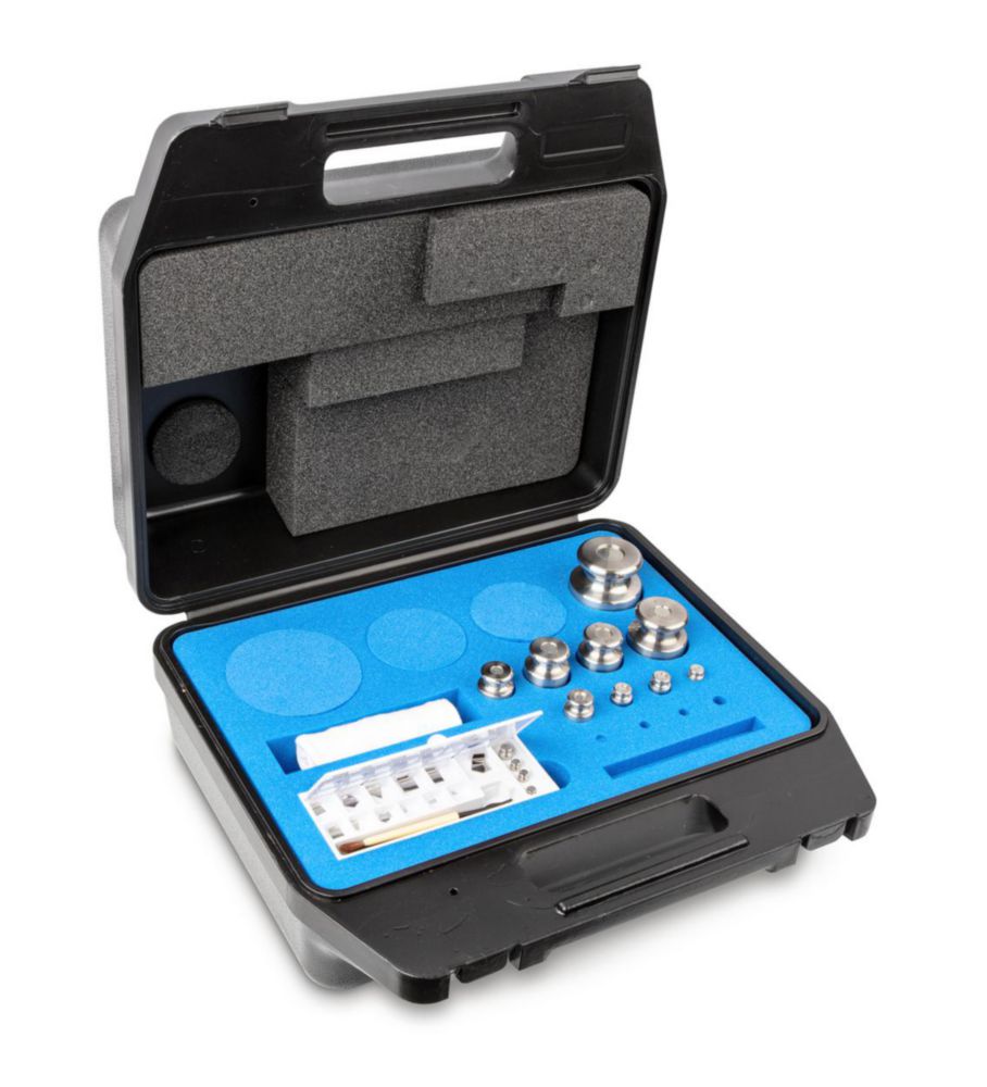 Gewichtssatz F2, 1mg...1kg Edelstahl feingedreht, im Kunststoff-Etui, inkl.Handschuh, Pinzette und Staubpinsel