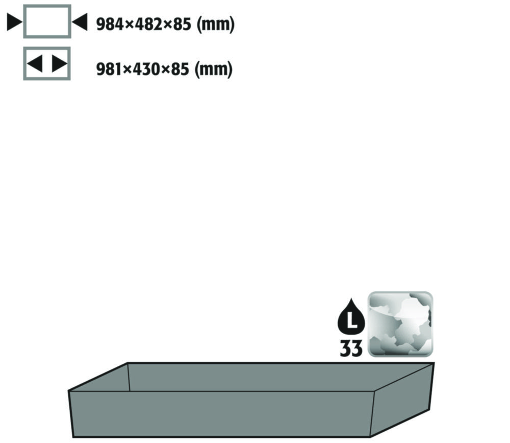 Bodenauffangwanne mit Ablaufblech verzinkt, Breite 984mm, für Sicherheitsschrank CS.xxx.105