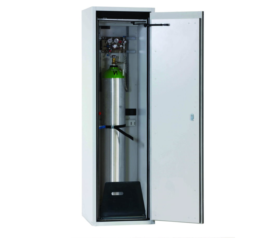 Druckgasflaschenschrank G-ULTIMATE-90 WDR RAL 7035, 598x615x2050mm, inkl. Einrichtungsset Montageschienen, Flaschenhalter, Einrollklappe