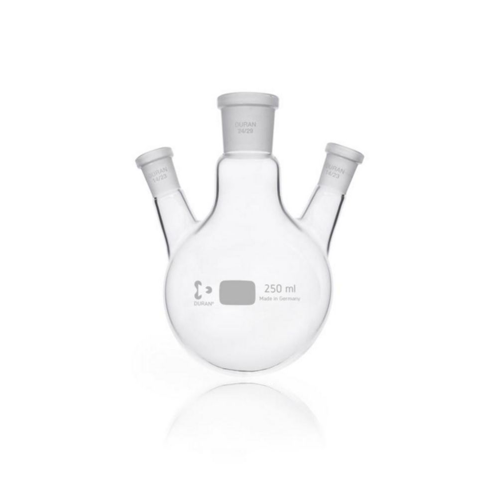 Dreihals-Rundkolben 250 ml MH NS 24/29, SH NS 14/23 schräg