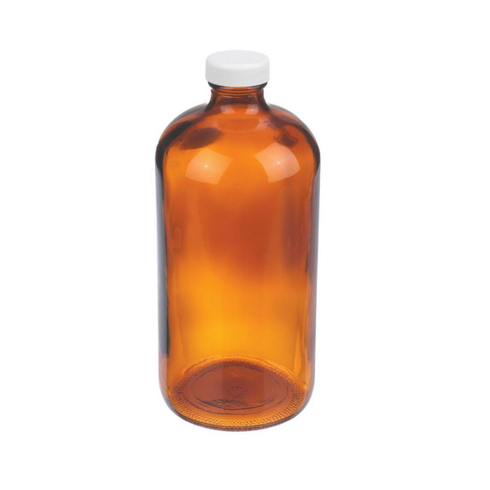 WHEATON-Boston-Rundflaschen 1000 ml amber, weißer Schraubkappe,  Ø 94 mm x 206 mm VE=12    (W216841)