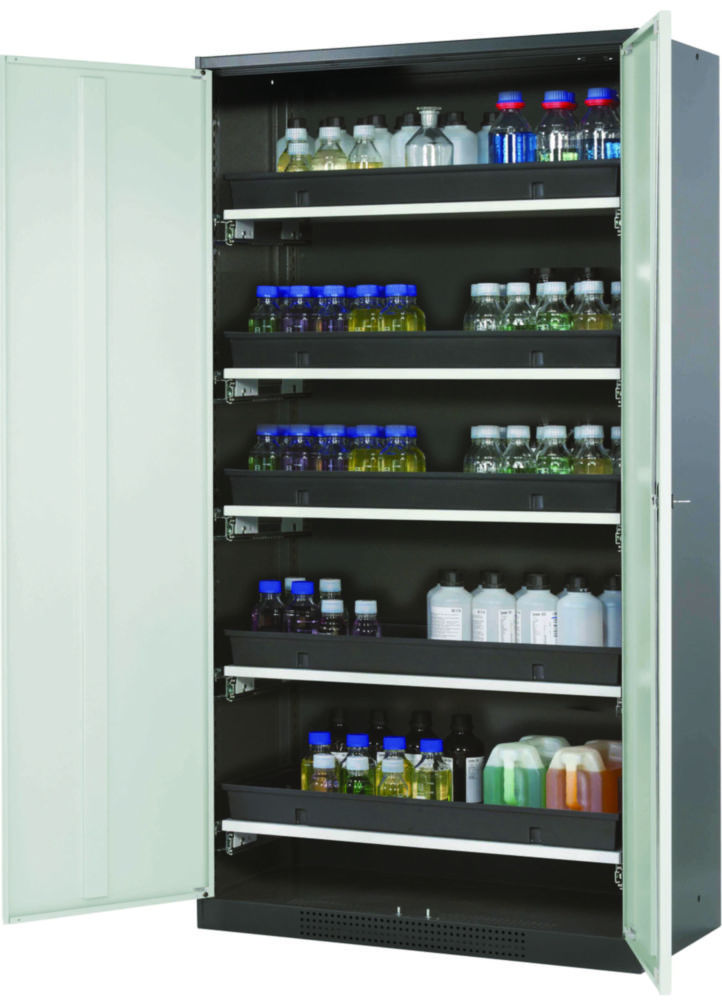 Chemikalienschrank CS-Classic 1055 x 520 x 1950 mm (BxTxH), Stahlblech lichtgrau RAL 7035, 5x Tablarauszug AbZ