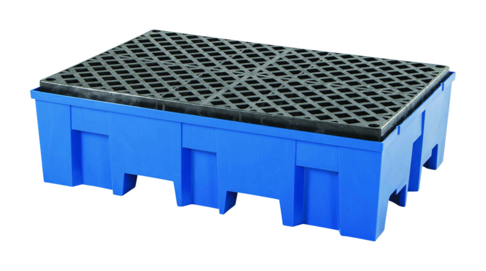 Auffangwanne PE für 2 Fässer à 200l, Gitterrost, B865xT1245xH350mm