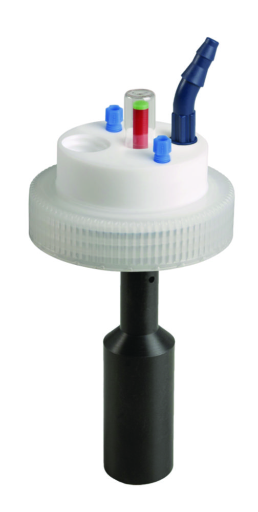 SafetyWasteCap, B63 mit mech. Füllstandsanzeige, 2x 2.3/3.2 mm AD,  1x 6.4 - 9.0 mm ID