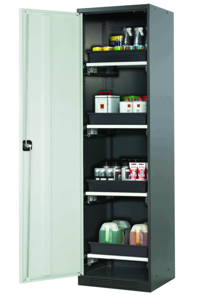 Chemikalienschrank CS-Classic 545 x 520 x 1950 mm (BxTxH), Flügeltüren lichtgrau RAL 7035, 4 Tablarauszüge