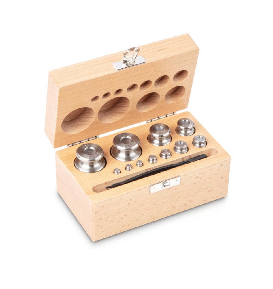 Gewichtssatz M1, 1g...200g, Edelstahl, feingedreht, im Holz-Etui