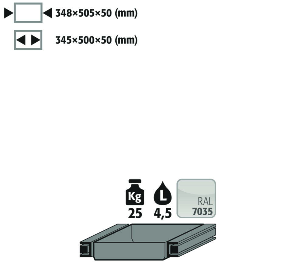 Auszugswanne  rechts 25kg, RAL 7035