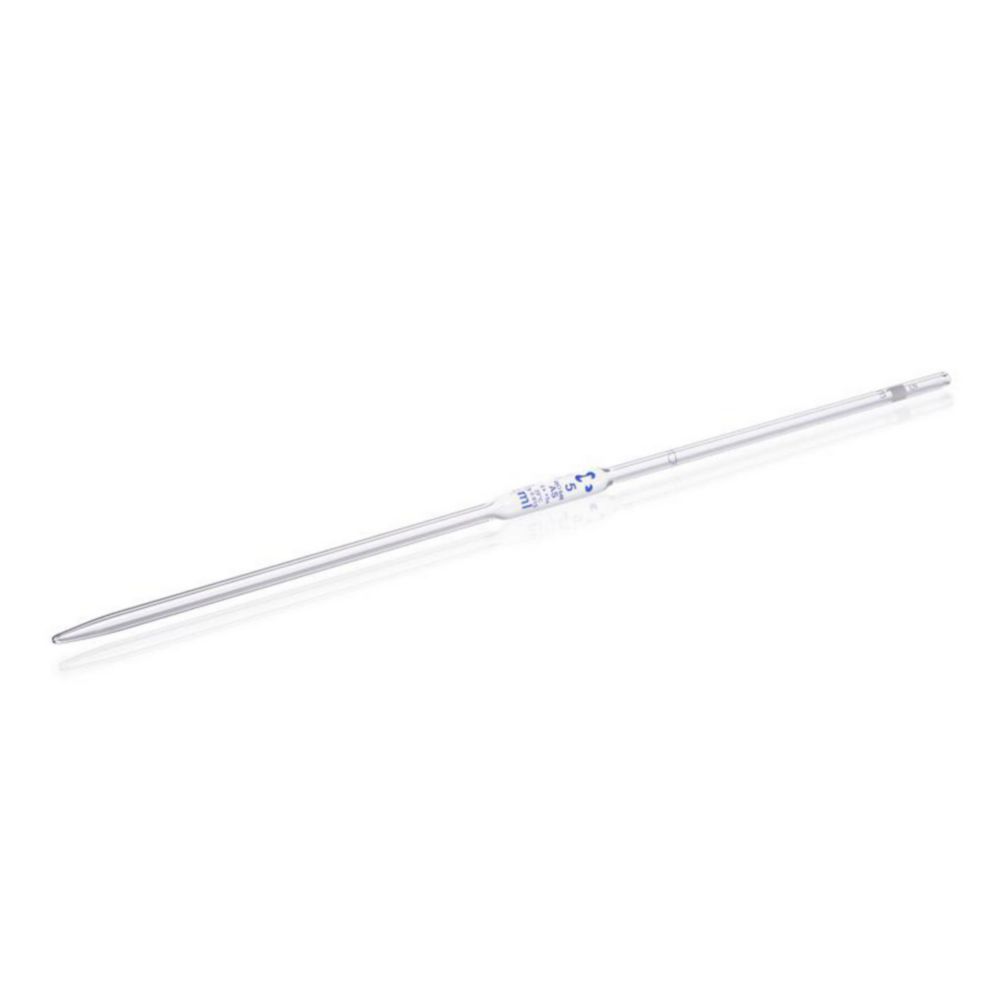 Glas Vollpipetten 5 ml, konformitätsbescheinigt blaue Bedruckung, Genauigkeitsklasse AS, Chargenzertifikat, 1 Marke, VE=6