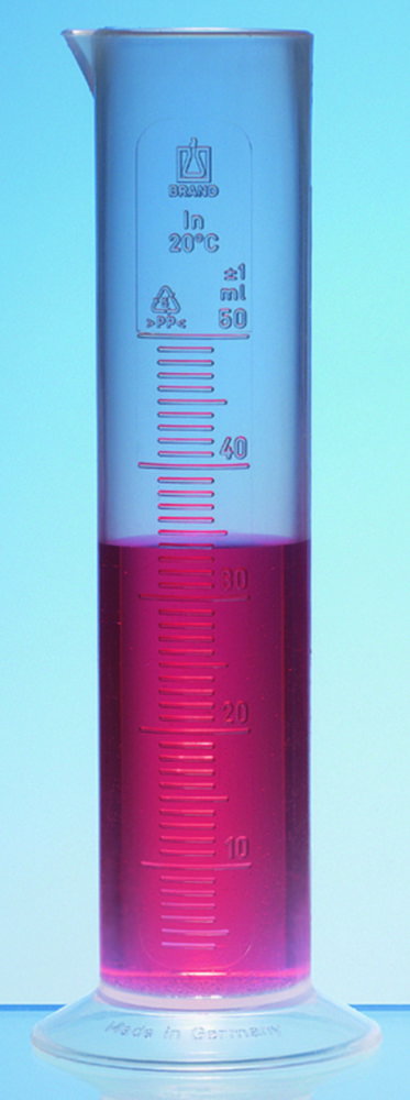 Messzylinder, SAN, Klasse B, erhabene Graduierung | Nennvolumen: 25 ml, Teilung: 0.5 ml