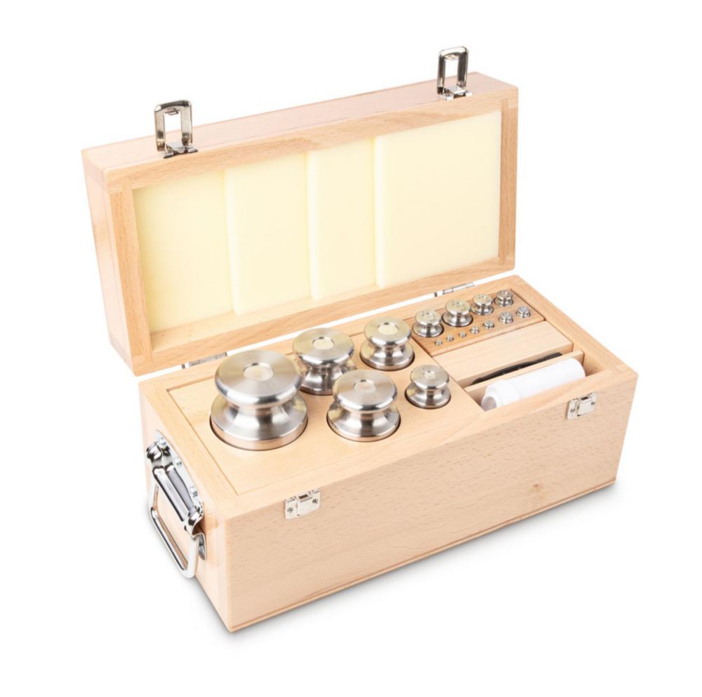 Gewichtssatz F2, 1g...5kg Edelstahl, feingedreht, im Holz-Etui
