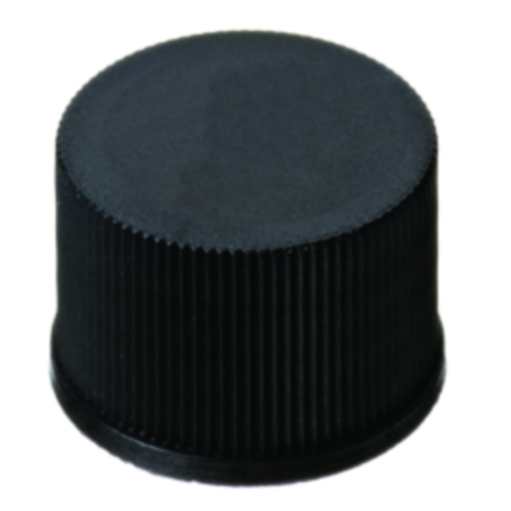 Schraubkappen 15 mm, PP, schwarz geschlossen, Silikon weiß/PTFE rot, 45° shore A, 1,3 mm, VE=1000