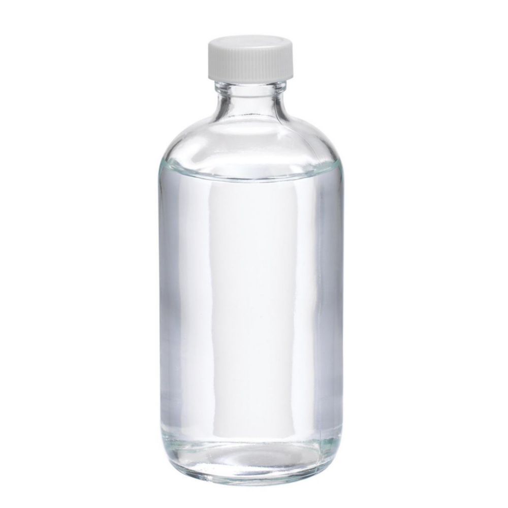 WHEATON-Boston-Rundflaschen 250 ml Natronkalkglas klar, weiße PP Kappe und PV Liner, VE=12   (W216803)