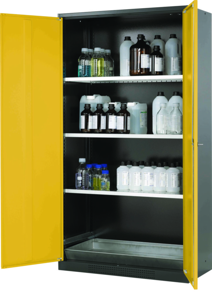 Chemikalienschrank CS-Classic 1055 x 520 x 1950 mm (BxTxH), Flügeltüren anthrazitgrau RAL 7016, 3 Fachböden,