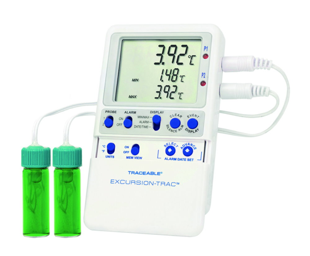 Temperaturdatenlogger Traceable® Excursion-Trac™, mit 2 Impfstoffflaschenfühlern