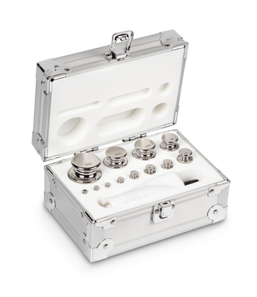 Gewichtssatz F1 ECO-Form, 1g...500g Edelstahl poliert, im Aluminium-Koffer, inkl. Handschuh und Pinzette
