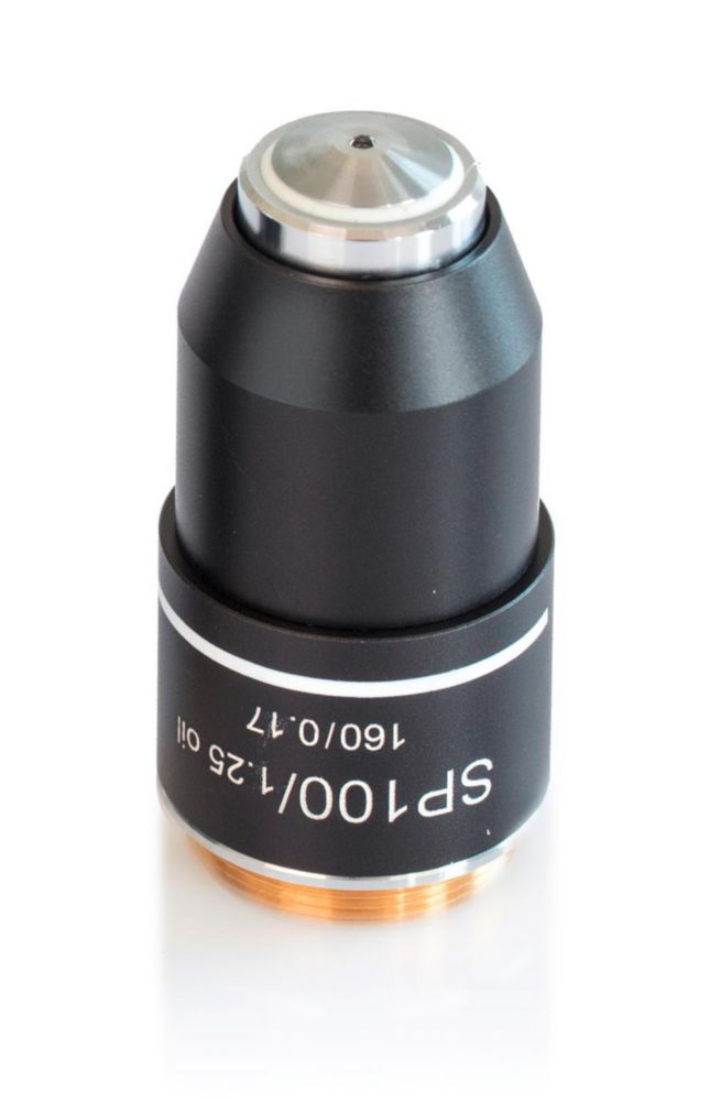 Achromatisches Objektiv E-Plan 100 x /1,25 (Öl) (gefedert) W.D. (0,07 mm), Anti-Fungus