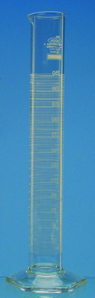 Volac Messzylinder 5ml:0,1ml Klasse A,USP/ASTM, Borosilikatglas, Sechskantfuß Ausguss, weiß grad.,mit Zertifikat