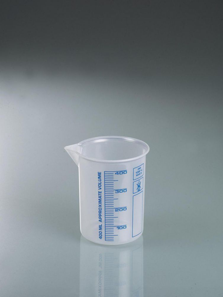 Griffinbecher 400 ml, PP graduiert, erhabene blau gepräte Skala, hochtransparent